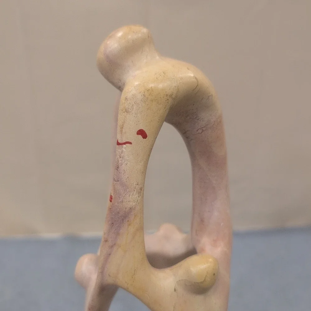 Hand Carved Kenyan Soapstone Abstract Family Sculpture Pink Tan - Picture 2 of 9